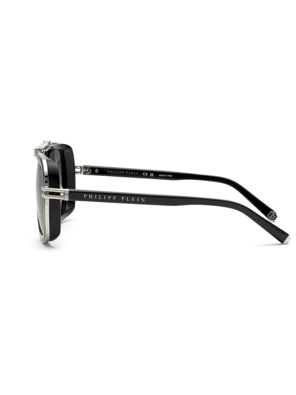 NIB | Philipp Plein | Icon Oversized Pilot Sunglasses - SPP109 Black/Silver - Picture 4 of 8